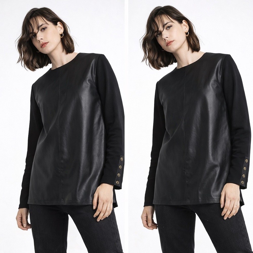 Marc New York Black‎ Faux Leather Mixed Media Tunic Too Edgy Minimalist S